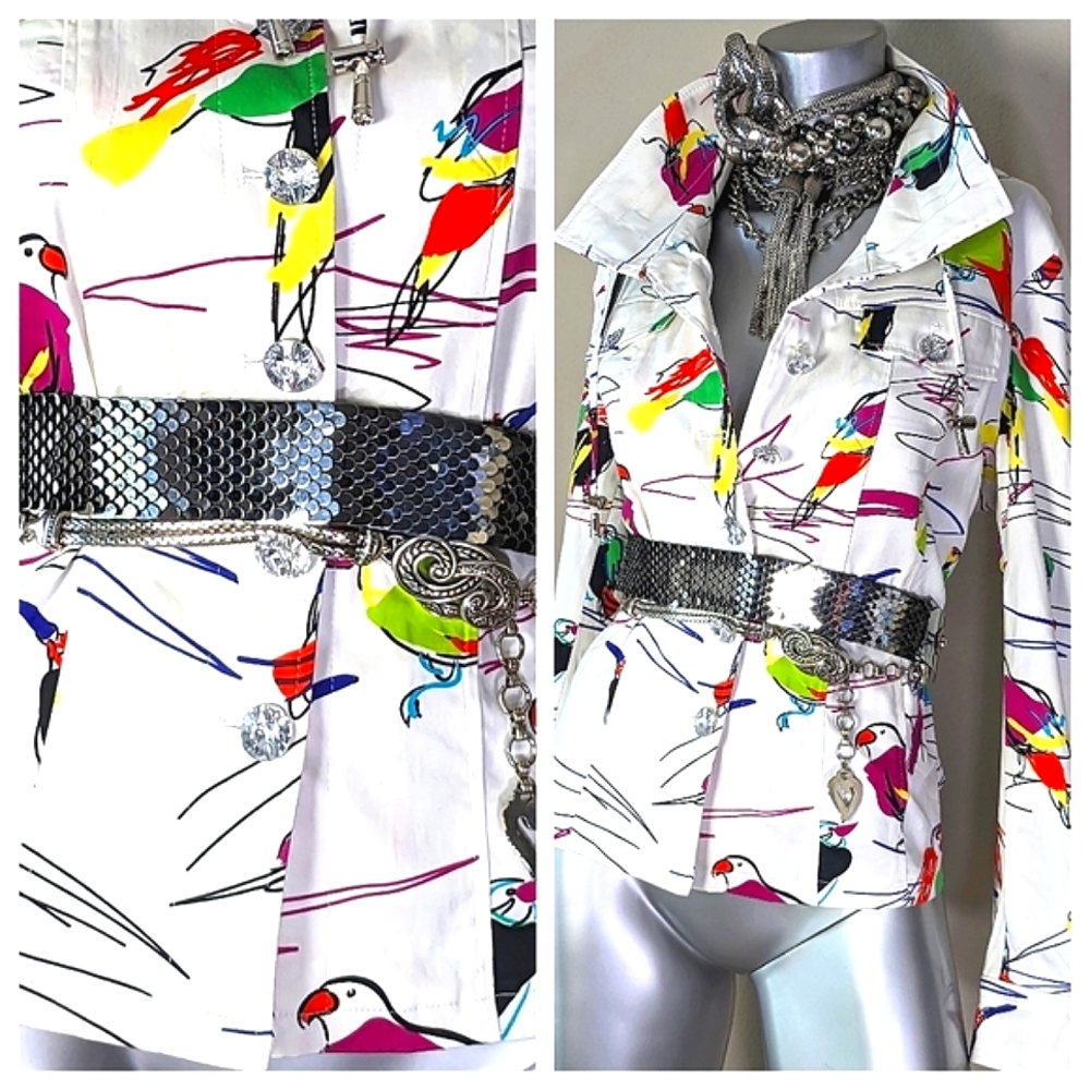 Novelty Print Button Down "Art to Wear" Vintage Artistic Jacket - Picture 11 of 13